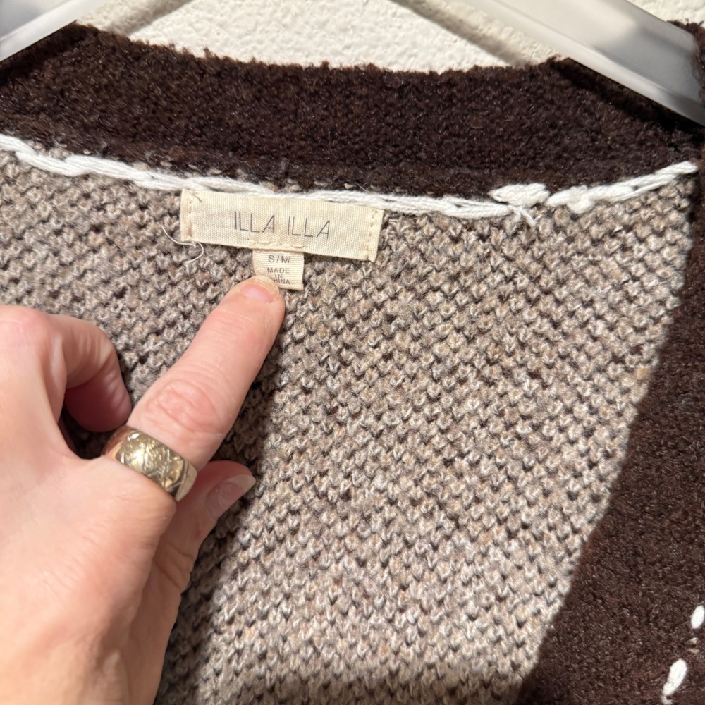 Illa Illa Womens Brown Horse Intarsia Knit Cardigan Sweater Whipstitch S/M - Picture 6 of 7